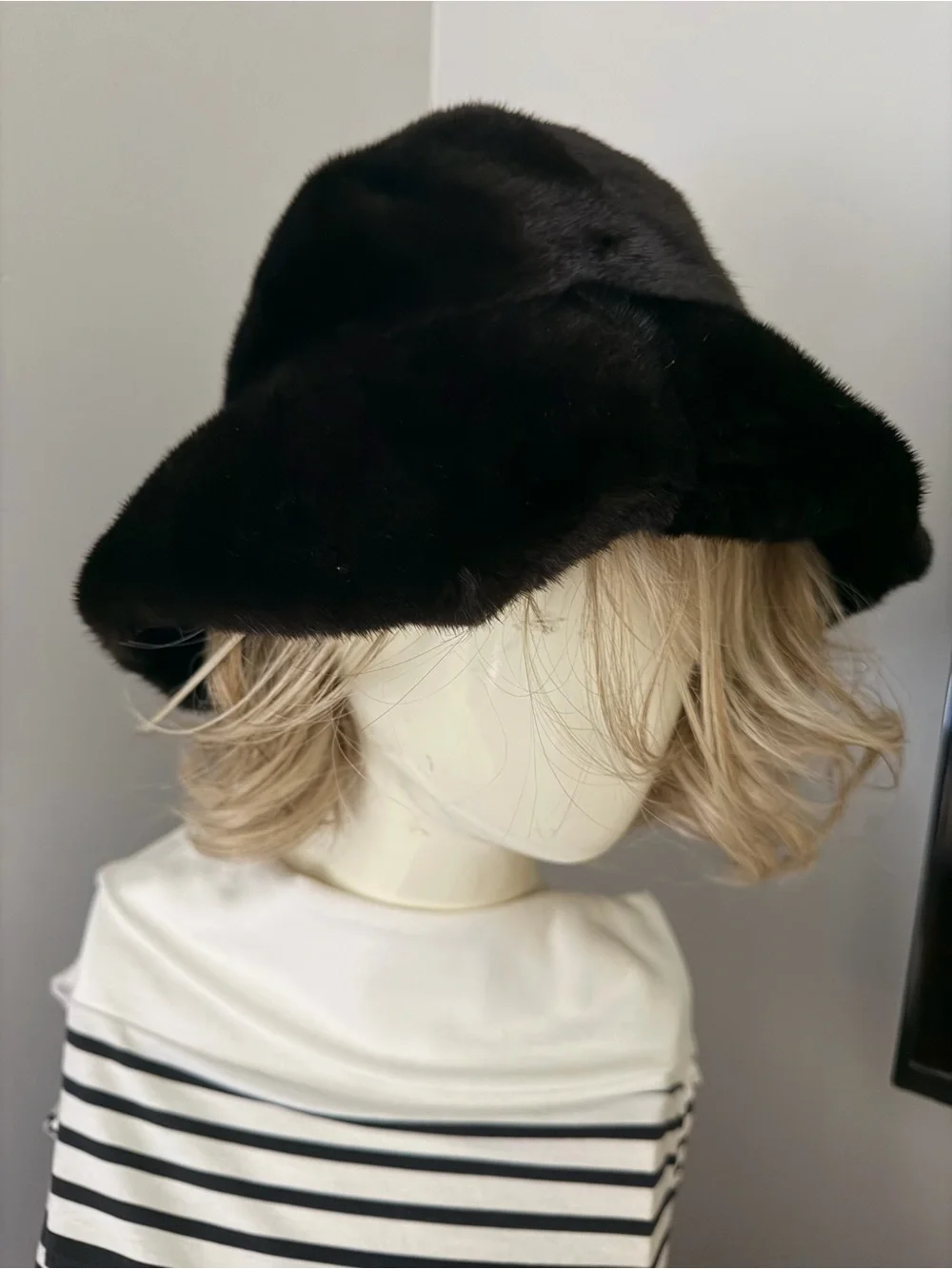Black Fur Bucket Hat - Women's Winter Accessory One size